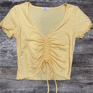 Garage Light Yellow Ruched Crop Top